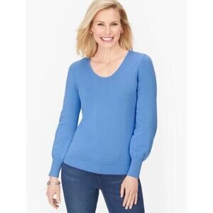 Talbots Medium Petite Blue Bishop Sleeve Lightweight Pullover Cotton Sweater